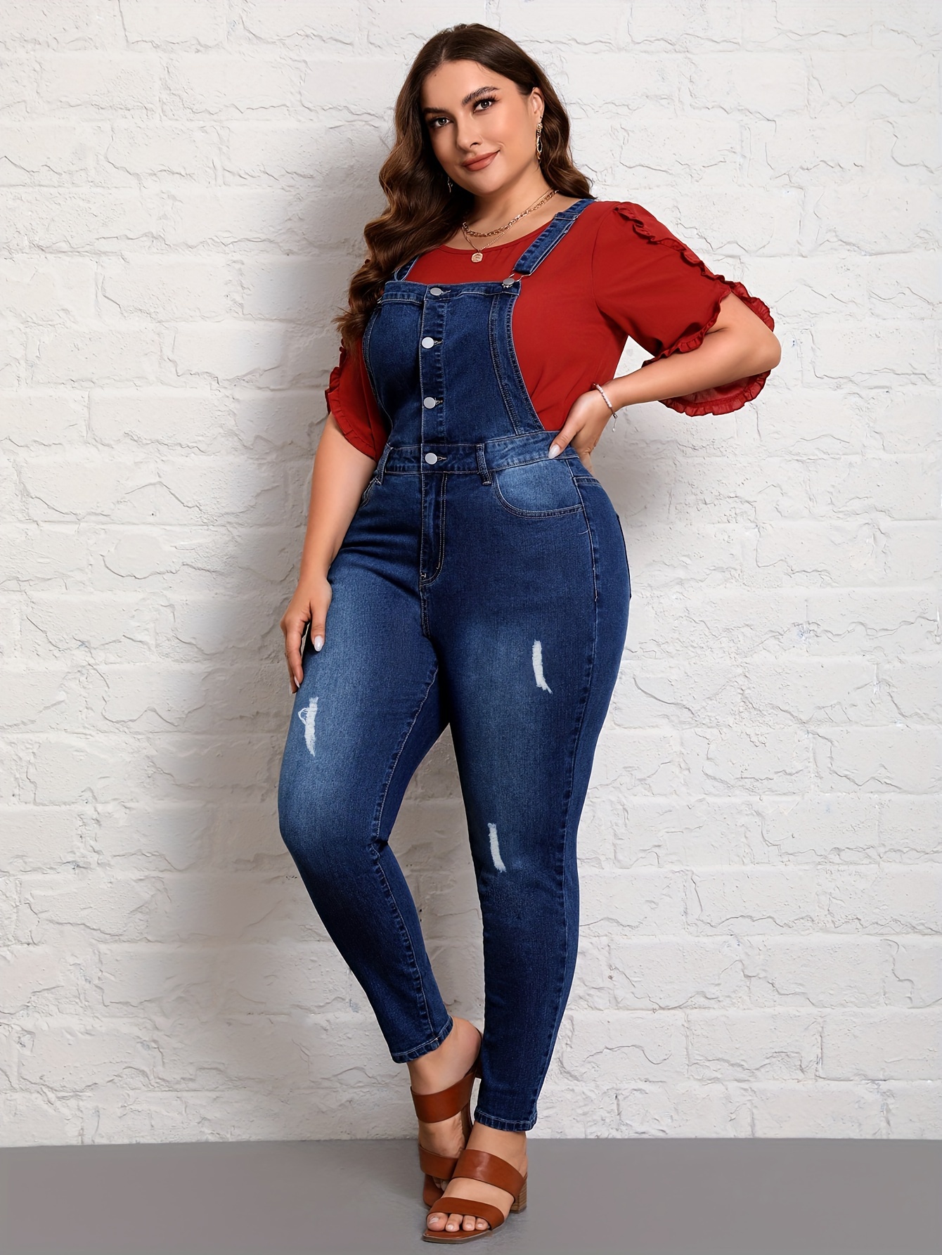 Women's Streetwear Denim Overalls Plus Size Ripped Single - Temu Germany