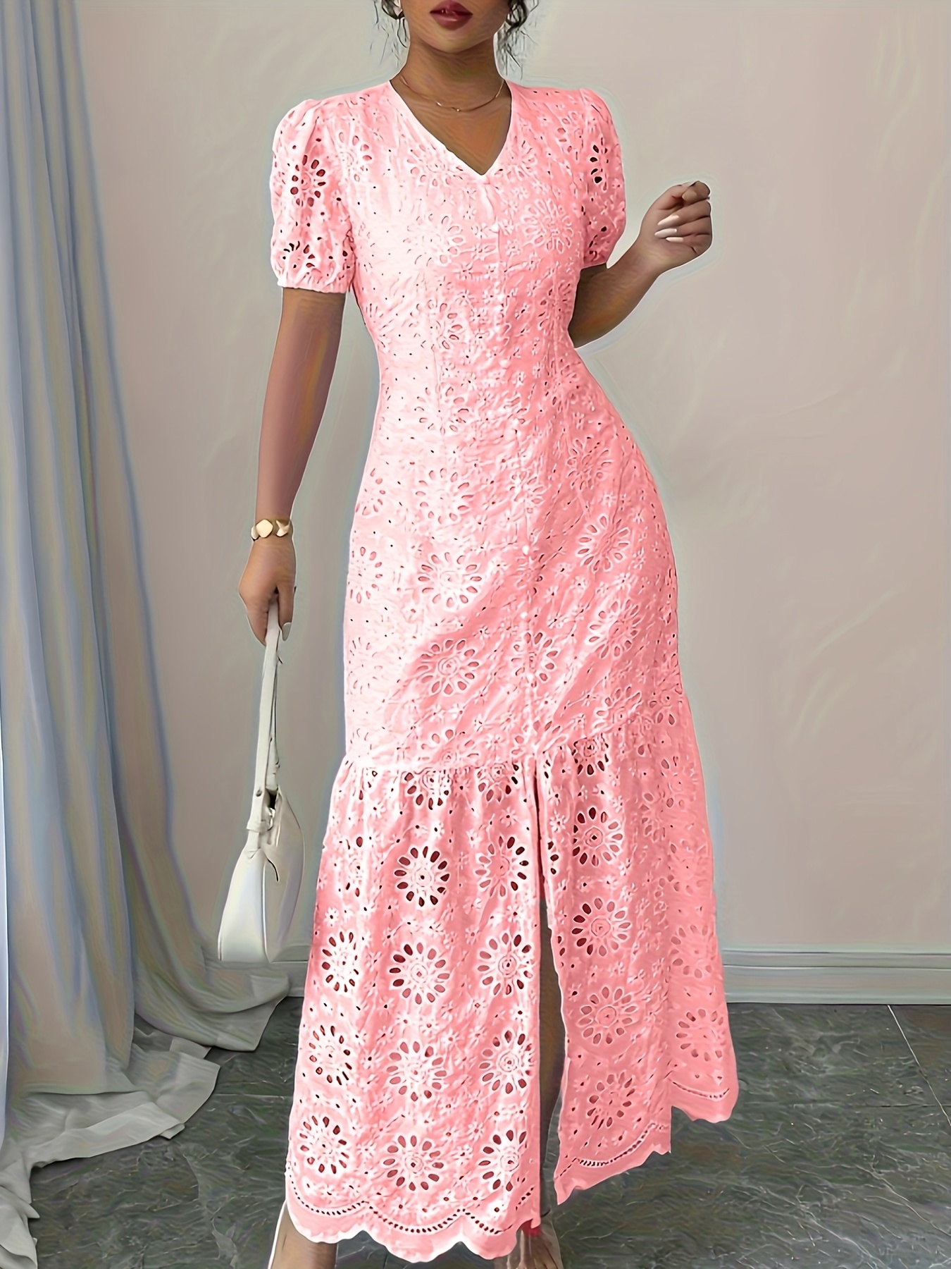 womens elegant white contrast lace pencil dress v neck short - Temu Canada