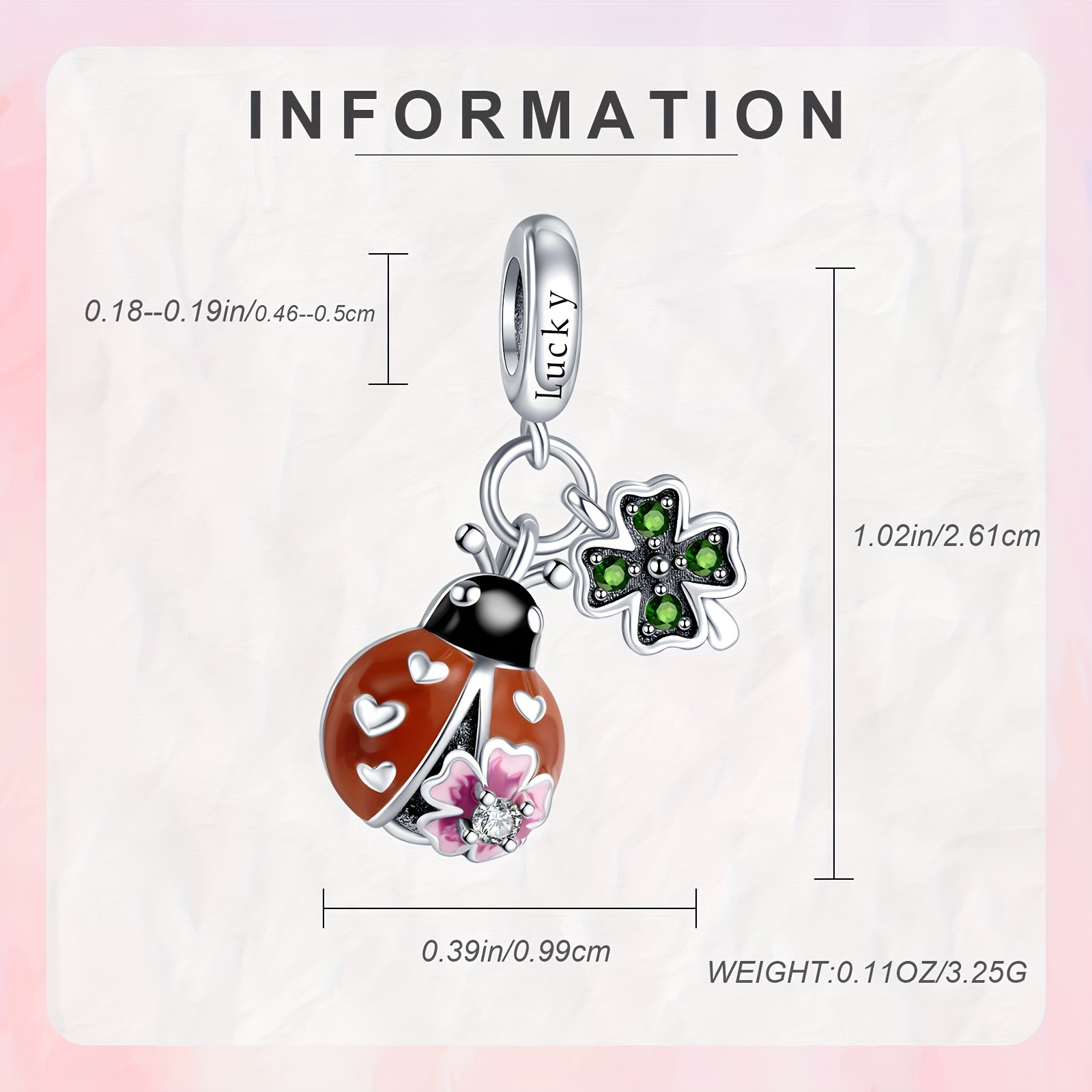 Ladybug Clover Dangle Charm 925 Silver Pendant for Bracelet & Necklace