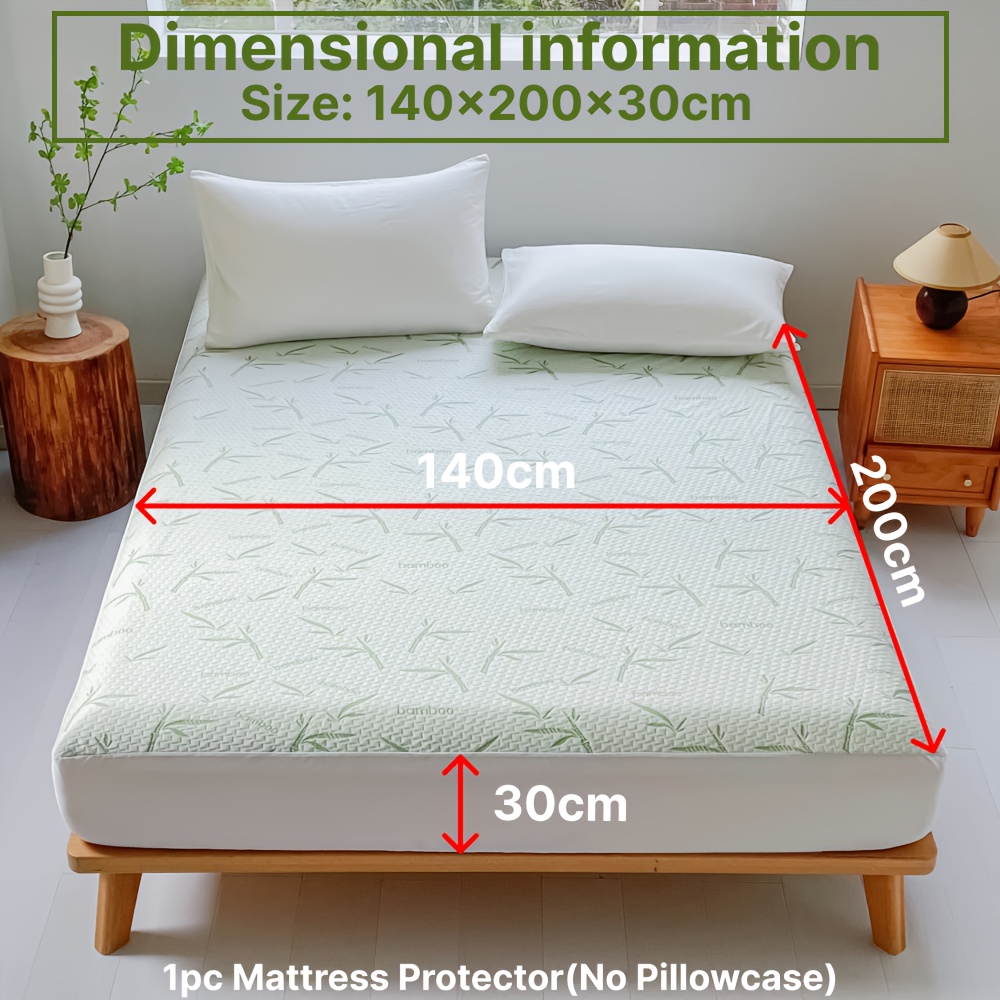 TEMU 1pc Of Waterproof Bamboo Mattress Protector - Breathable Cooling Fitted Sheet Mattress Cover Suitable For Mattresses Up To 30cm, Perfect For