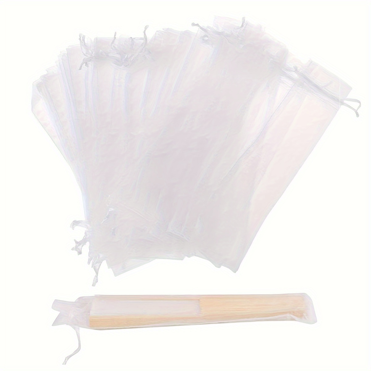 

50pcs White Organza Hand , 2x10 Inches Folding Fan Drawstring Bag Hand Fan Decorative Pouch Party Wedding Favor Gift Bags