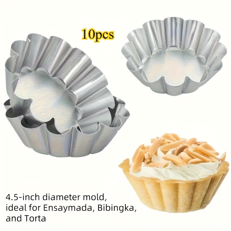 TEMU 10pcs Floral Aluminum Dessert Cake Molds - Wavy Pan, High Temperature Resistant For Filipino Desserts, Mng Ensaymada Pudding Cups, Muffins And