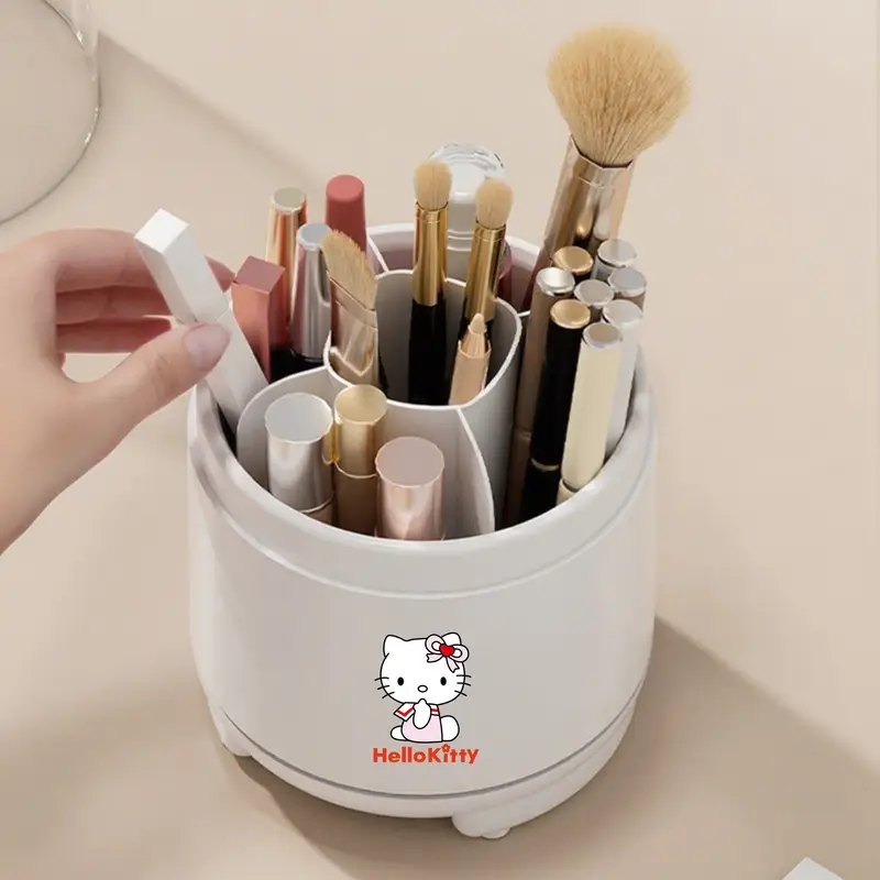 for 360 rotating makeup brush organizer with transparent lid cute polished white dustproof moisture resistant desktop storage box for bathroom vanity makeup brushes for vanity character decor Product details 3