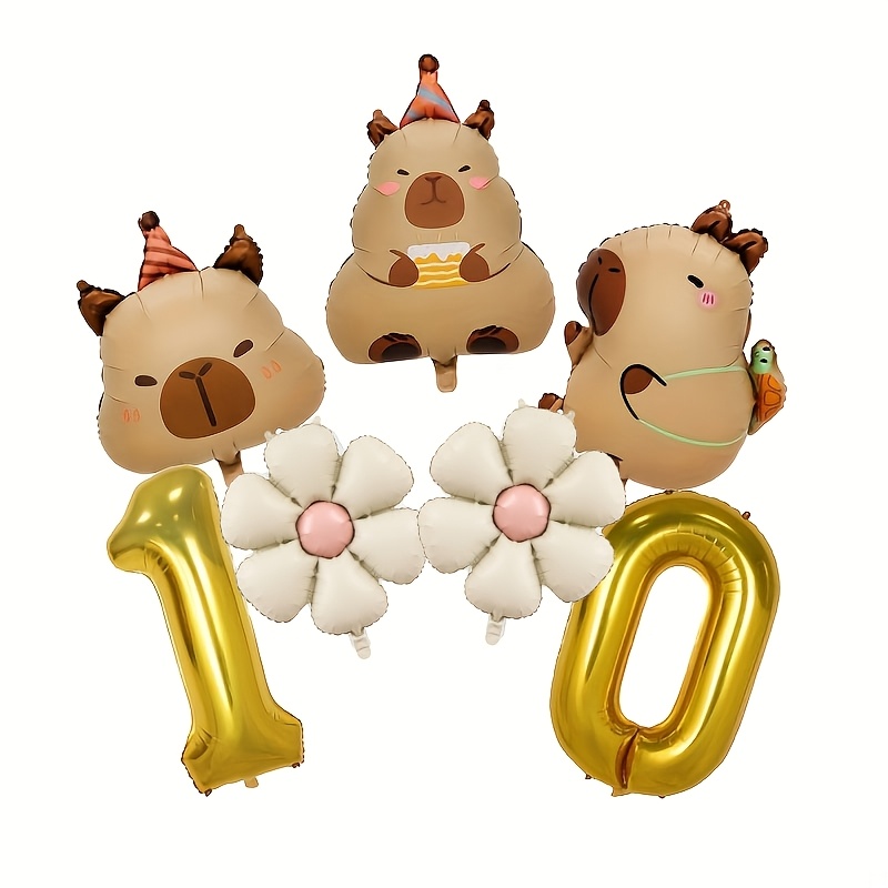 Image of Number Film Balloon, Daisy (random Color) Balloon, Capybara Balloon Set, Capybara Themed Birthday Decoration Balloons For Christmas, Halloween