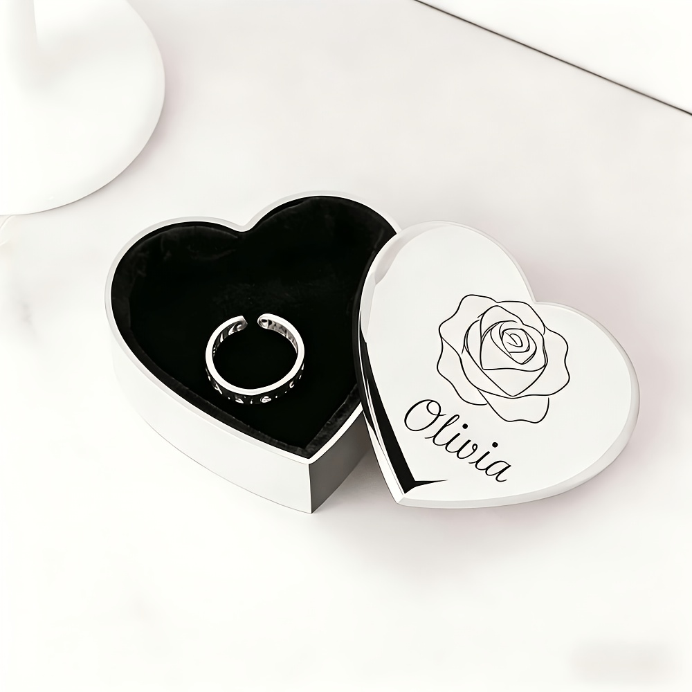 Laser Engraved Heart-Shaped Jewelry Box with Rose Design