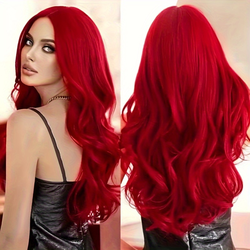 

Elegant Body Wave Wig For Women - Fiber, Glueless Cap, Versatile Synthetic Wig With Middle Part, Suitable For All - Fashionable Red Curly Wig For Cosplay, Christmas,