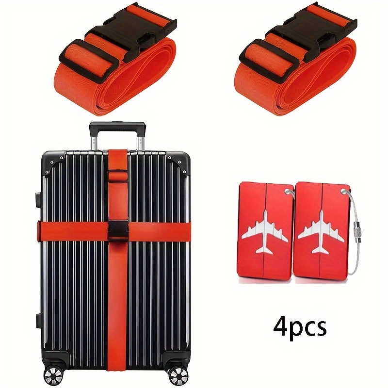 TEMU 4/8pcs A Set, 2/4pcs Luggage Straps, 2/4pcs Luggage Tags, For Handbag Travel Luggage Tag, Travel Essentials, Quickly Identify Luggage, Luggage