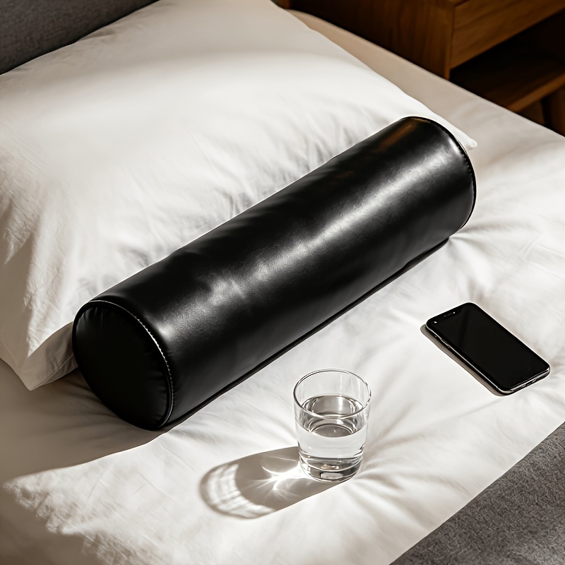 TEMU Almohada cilíndrica de cuero PU , almohada para el cuello y soporte lumbar, un cojín versátil adecuado para sofás cama y oficinas
