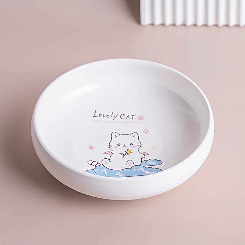 1pc Pet Cat Food And Water Dish, Cartoon , Enlarged Opening For Easy Feeding, Easier To Clean, Deepened Bowl For , Suitable For Cats And Dogs