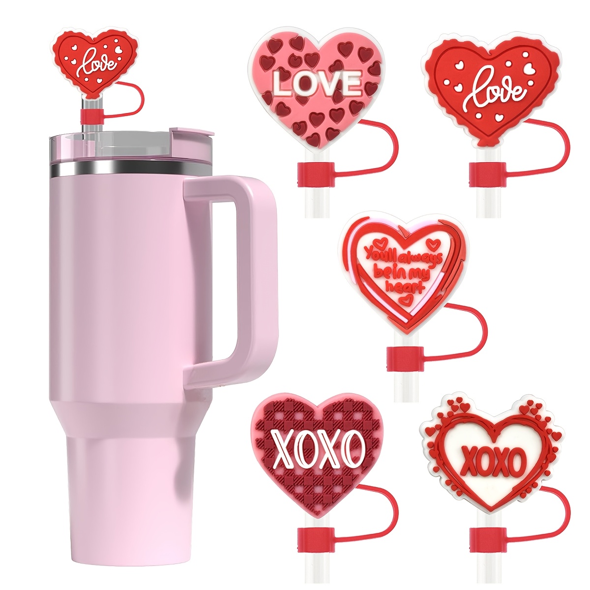 

Straw Cover Cap For Cup, Heart-shaped Straw Topper Compatible With 30&40oz With Handle, 10mm 0.4in Straw Tips Lover Couple Fun Gifts