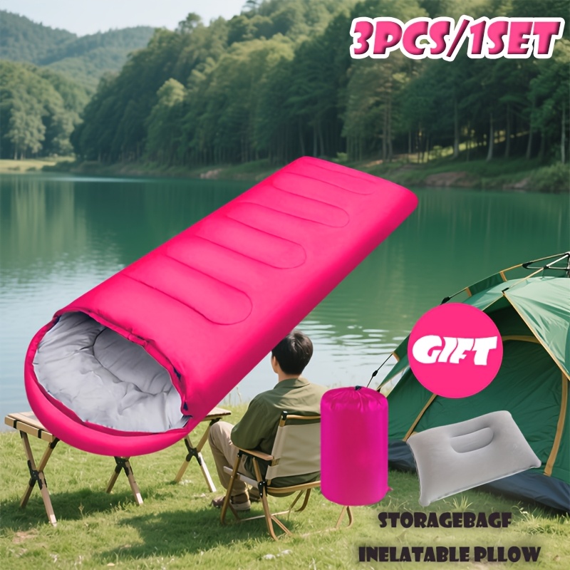 Ultralight Outdoor Warm Sleeping Bag - Compact Design for Camping, Hiking & Winter Adventures | Includes Travel Tote & Inflatable Pillow - Perfect Gift for Backpackers (Green, Red, Pink) - Christmas, Thanksgiving, New Year Deal, Camping Gear, Adventure Travel, Padded Comfort, Durable Polyester