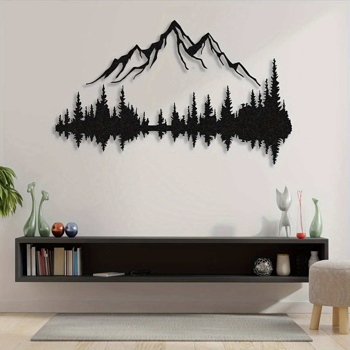

2pcs Metal Wall Art - Mountain & Forest Metal Wall Decor - Large Wall Sculpture For Rustic Home Living Room Bedroom Indoor/outdoor Art (black, 16'' X 7.1'' / 40 X 18cm)