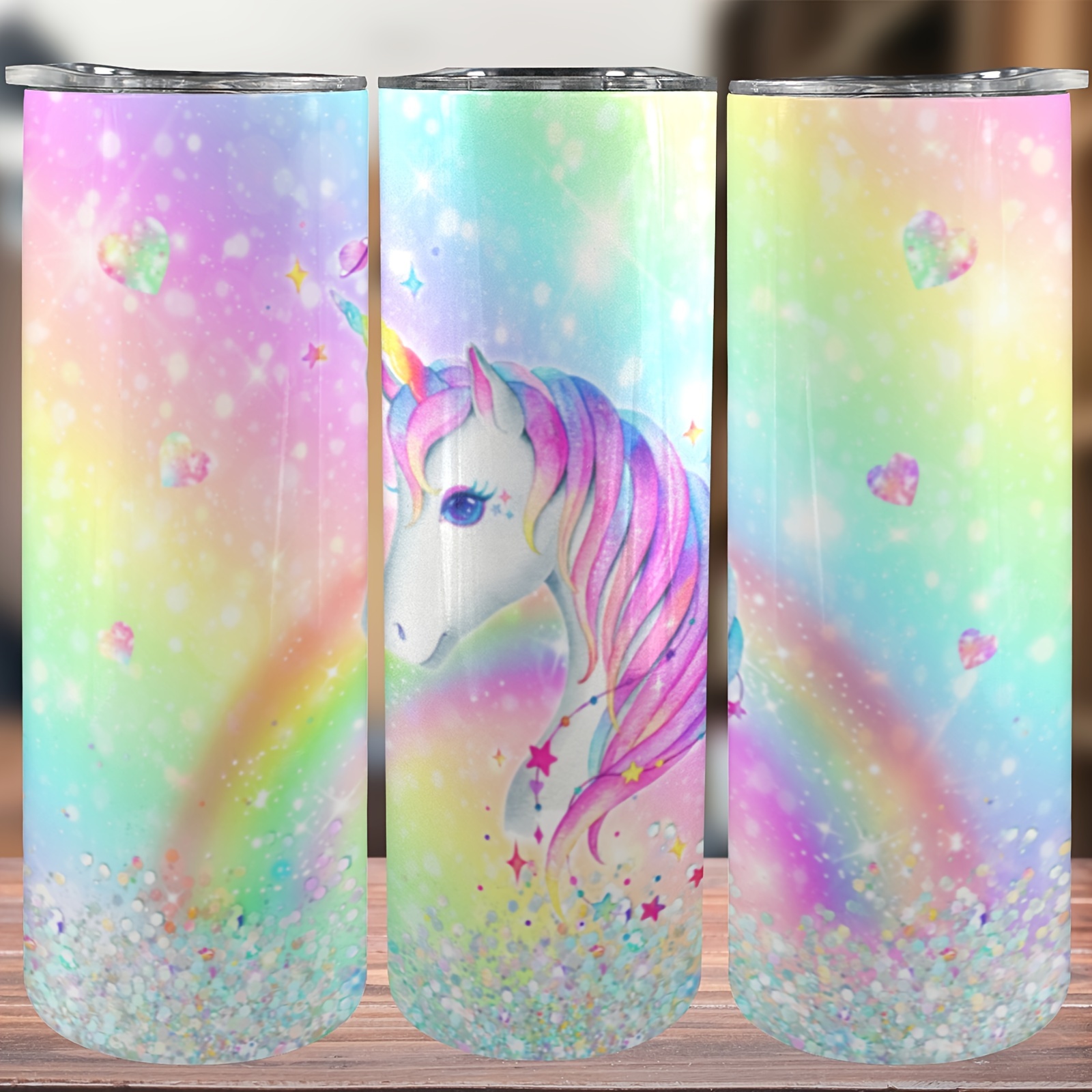 

20oz Stainless Steel With Lid - Rainbow Unicorn Design, Reusable Water Bottle, Inspirational Quotes, Ideal For Travel & All , Perfect Christmas Gift