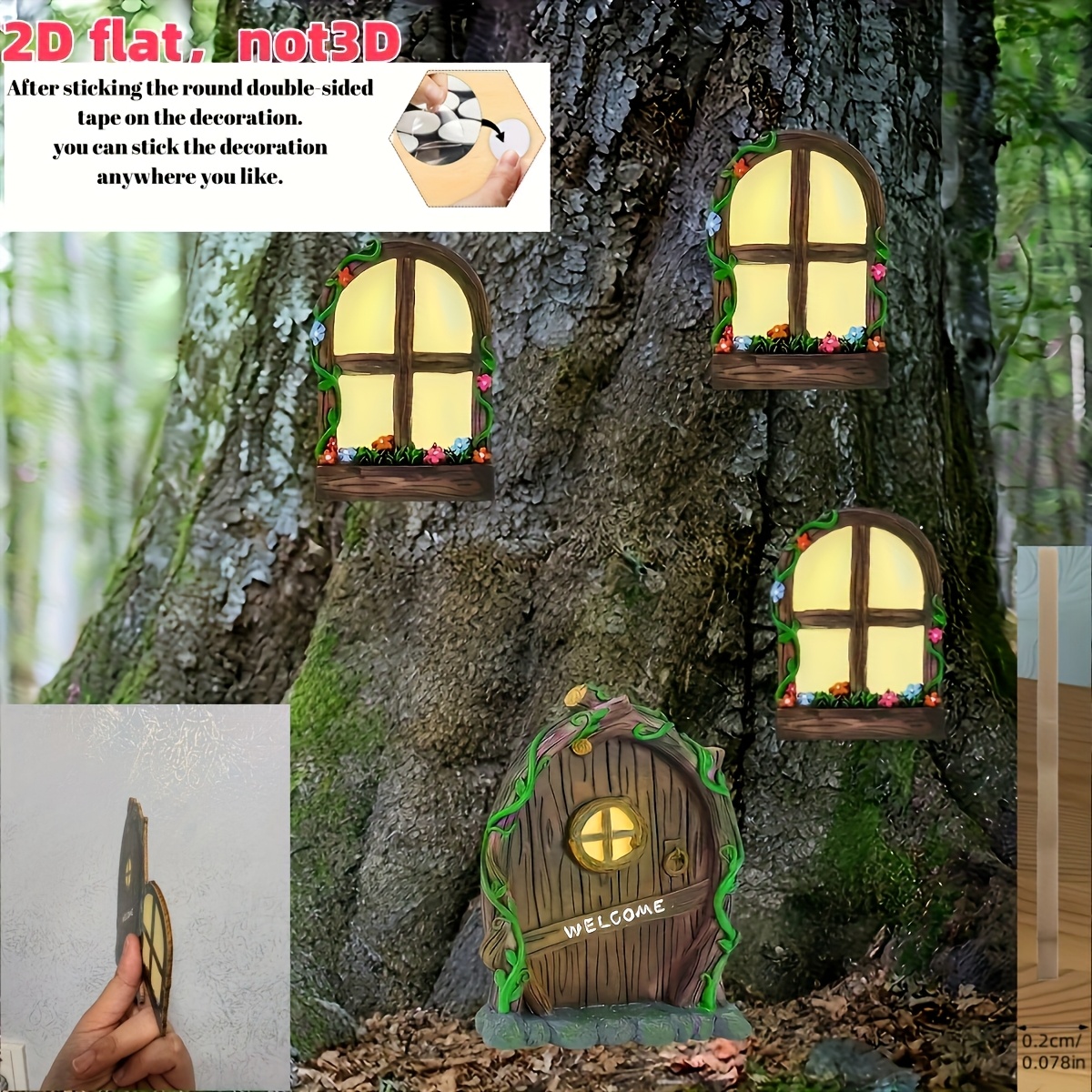 Image of 2d Flat, 4pcs Vintage Mini Door Windows, Outdoor Decor, Miniature Treehouse Courtyard Door Windows, Birthday Or Wedding Decorations, Presents