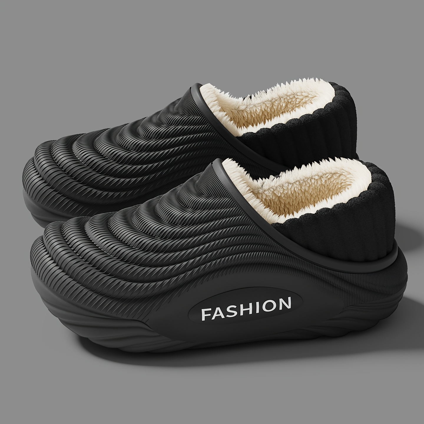 TEMU Fzt Women's Winter Slippers With Reinforced Heels, Couple's Comfortable Shoes, Side Letter Print Design, Men's And Women's Plush-lined Warm