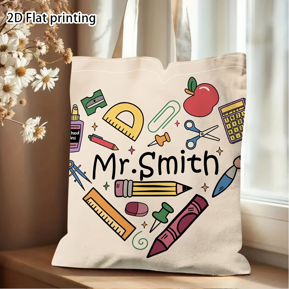 TEMU 1pc Customized Teacher Heart Tote Bag | Ladies Single Shoulder, Durable, Ideal Gift For Teachers, Back To School Essentials, Vibrant Teacher