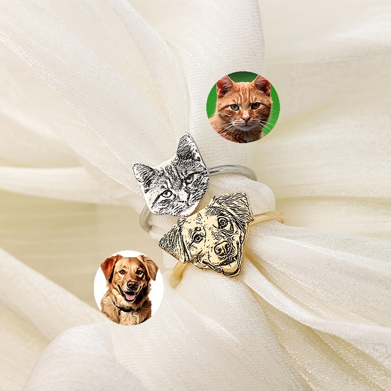 Custom Photo Engraved Pet Portrait Ring, Personalized Gift
