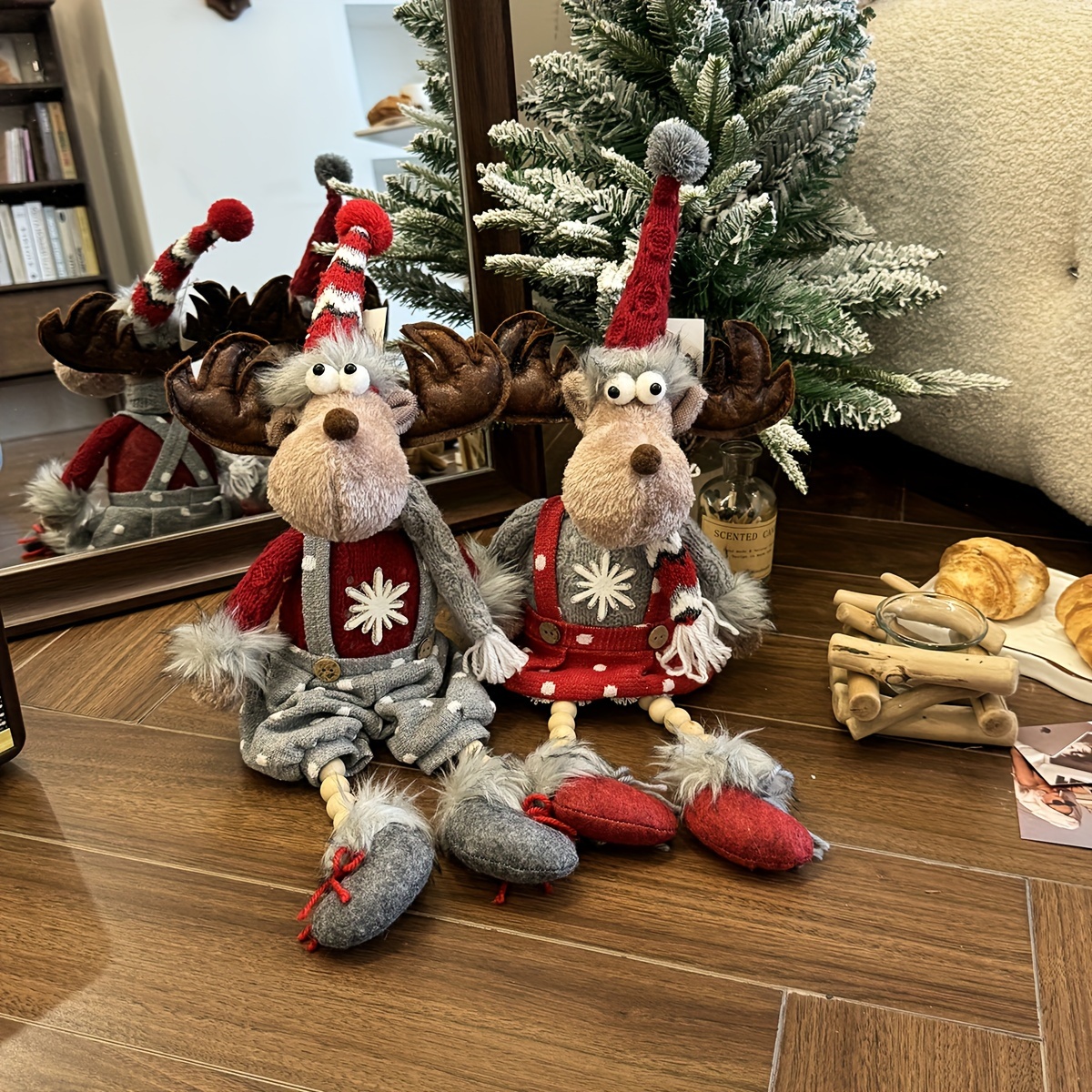 

Festive Figurines: Adorable Wooden Legs, Soft Fabric, No Feathers, Perfect For Holiday Decor