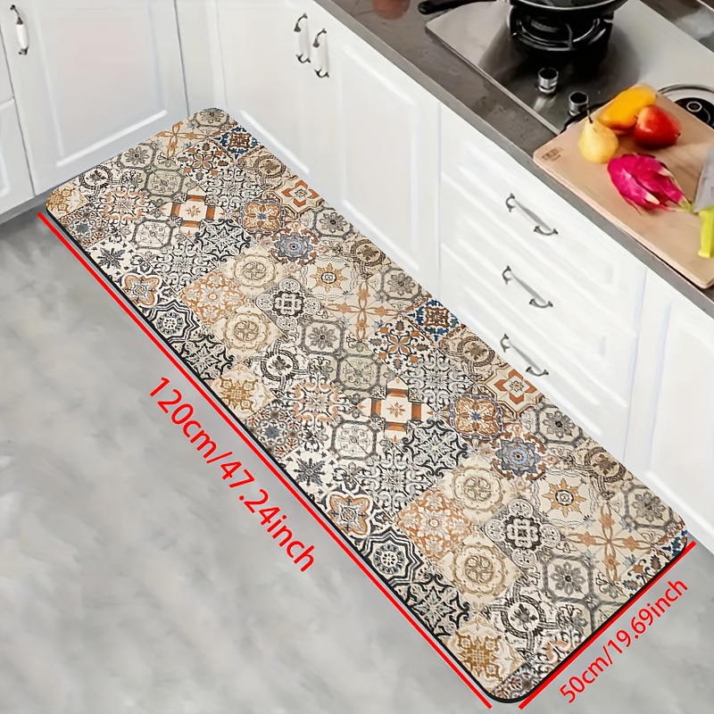 TEMU High-quality Diatomite Floor Mat With Vintage Tile Pattern Print, Kitchen Floor Mat, Welcome Doormat, Non-slip Backing Design, Ideal For