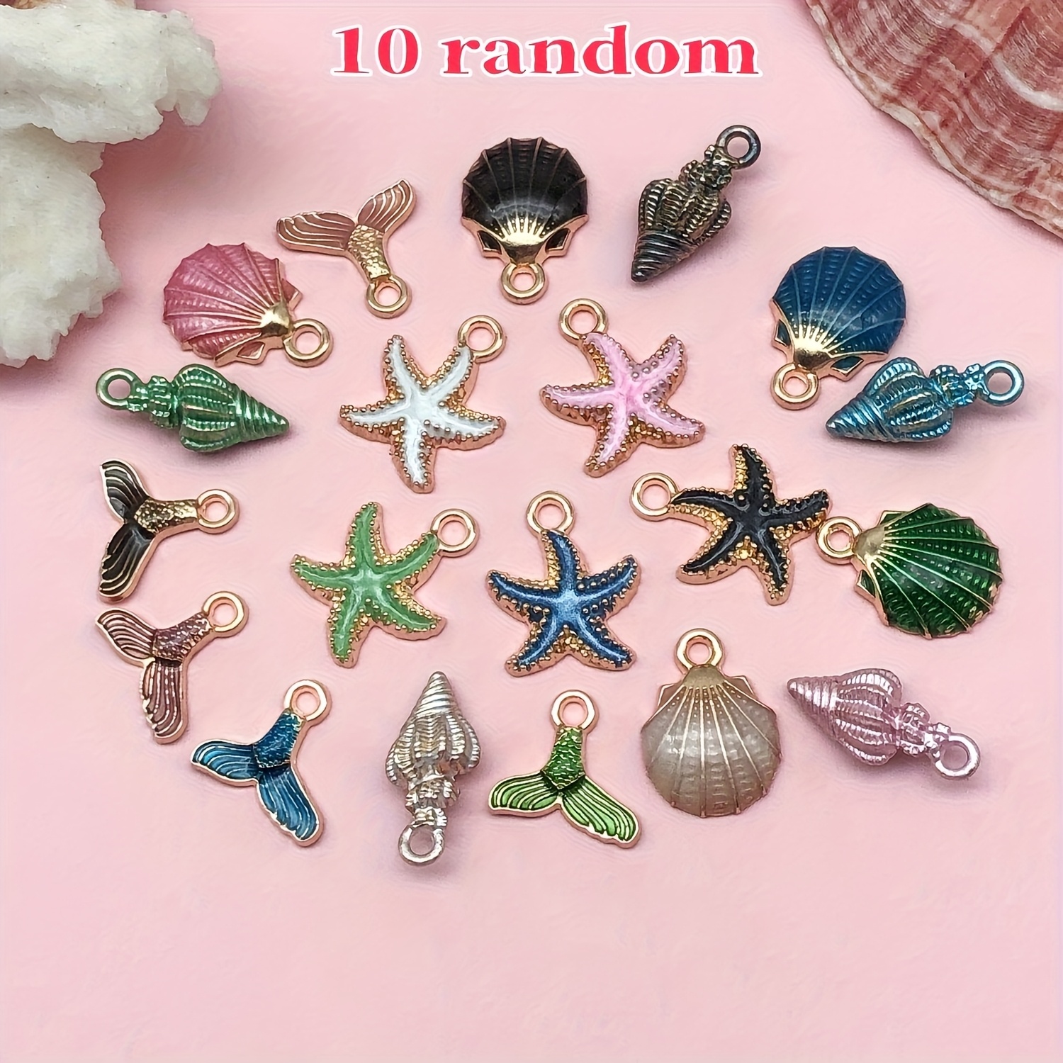 Image of 10pcs Random Creature Alloy Pendant Jewelry Making Decoration - Shell & Starfish Pendant For Making, Craft Supply & Jewelry Making Accessories