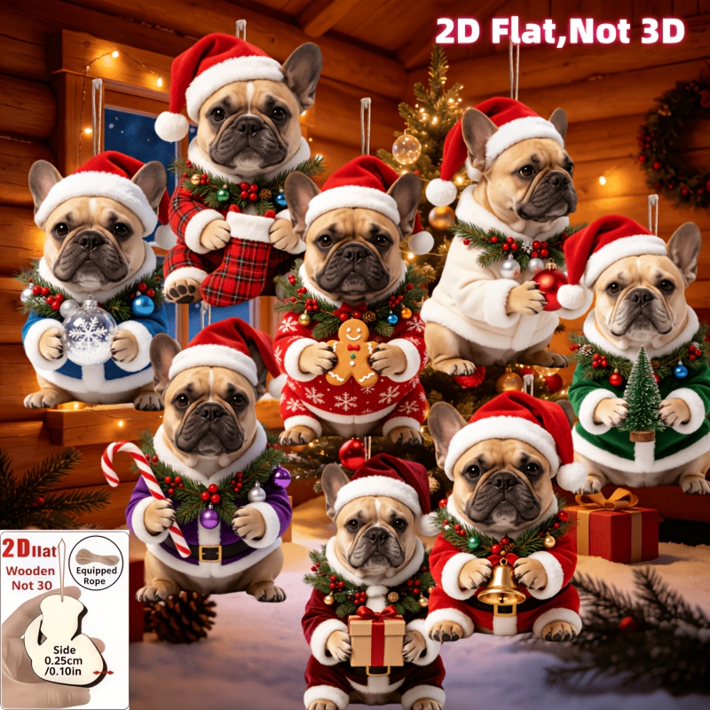 TEMU 2d Flat, 2d Flat French Pendant With 8 Christmas-themed Colored Ball Collars - The Gift Decoration For Home And Garden, Suitable For Trees,