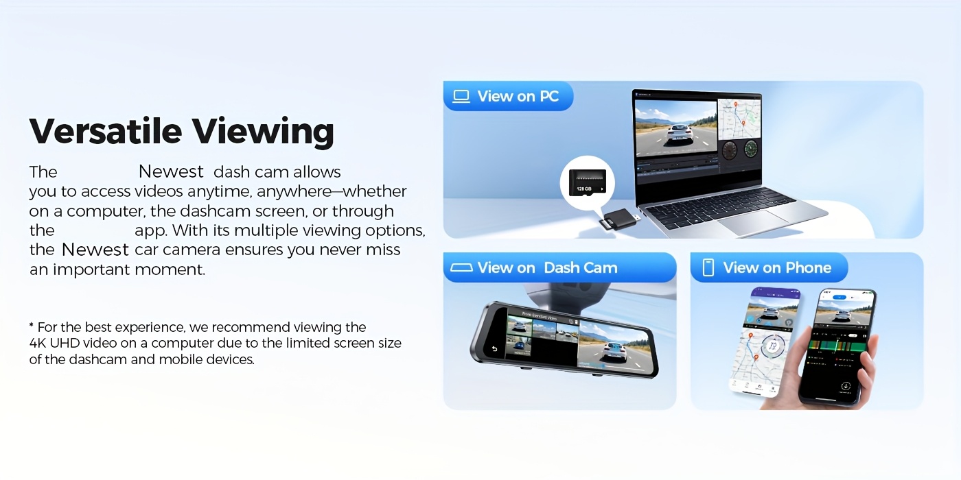 AZDOME Dash Cam, 12'' Large Screen, 1K Rear Cam, 4K+1K Resolution, Switchable Color Display UI, Loop Recording, App Control, WiFi&GPS, Powerful Night Vision, Voice Control, Free 128GB Card.