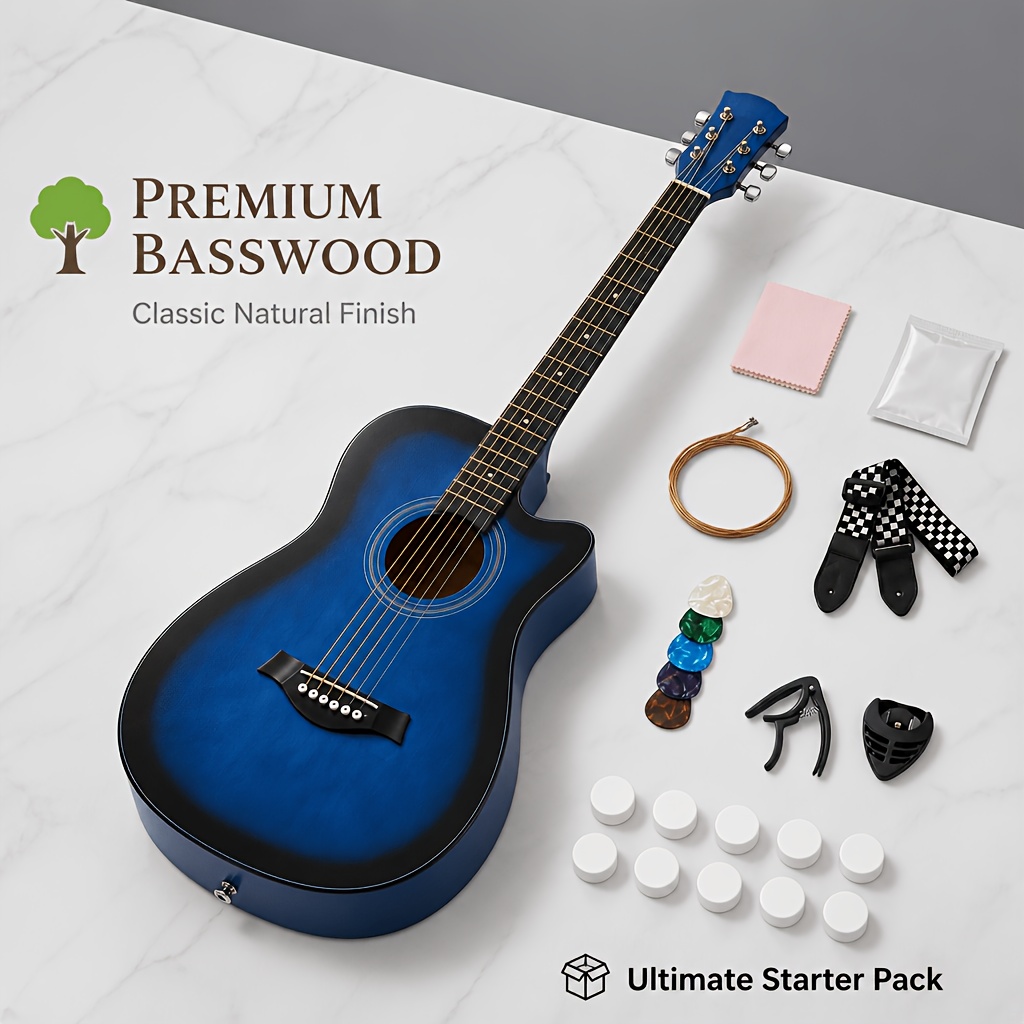 38 Inch Basswood Acoustic Guitar, with Compressed Towel, 5 Matte... product image 11
