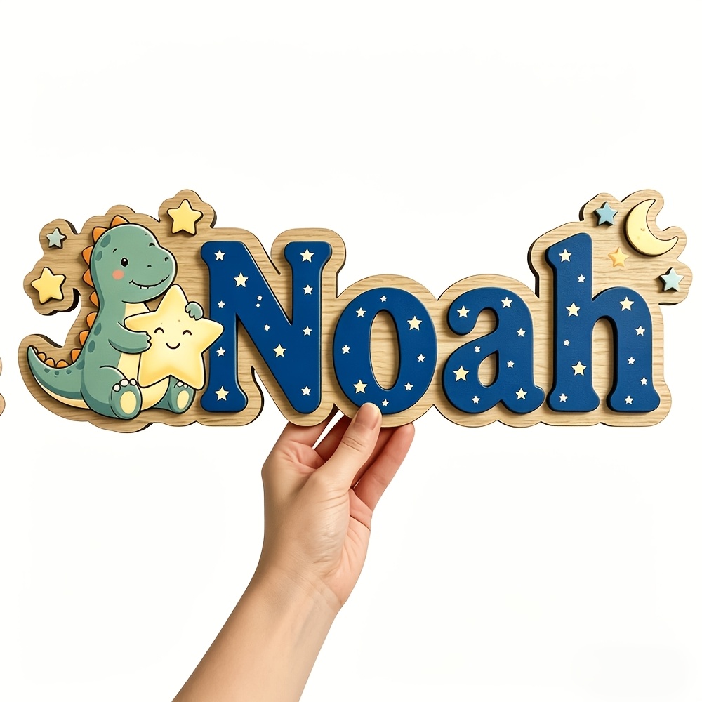 Custom 25Cm Noah's Ark Dinosaur Starry Night Wooden Plaque