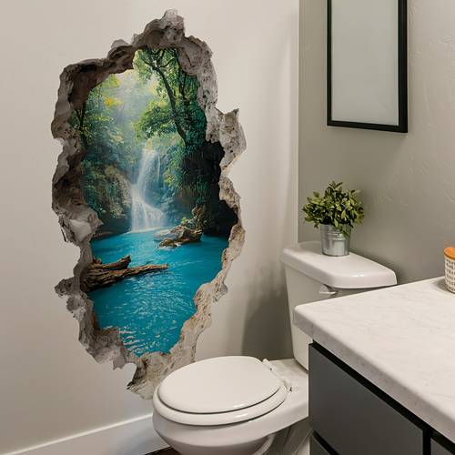 creative ripped valley waterfall scenery wall decal landscape wall sticker removable glossy plastic sticker suitable for classroom bedroom office room living room decoration multi surface home and art landscape wall