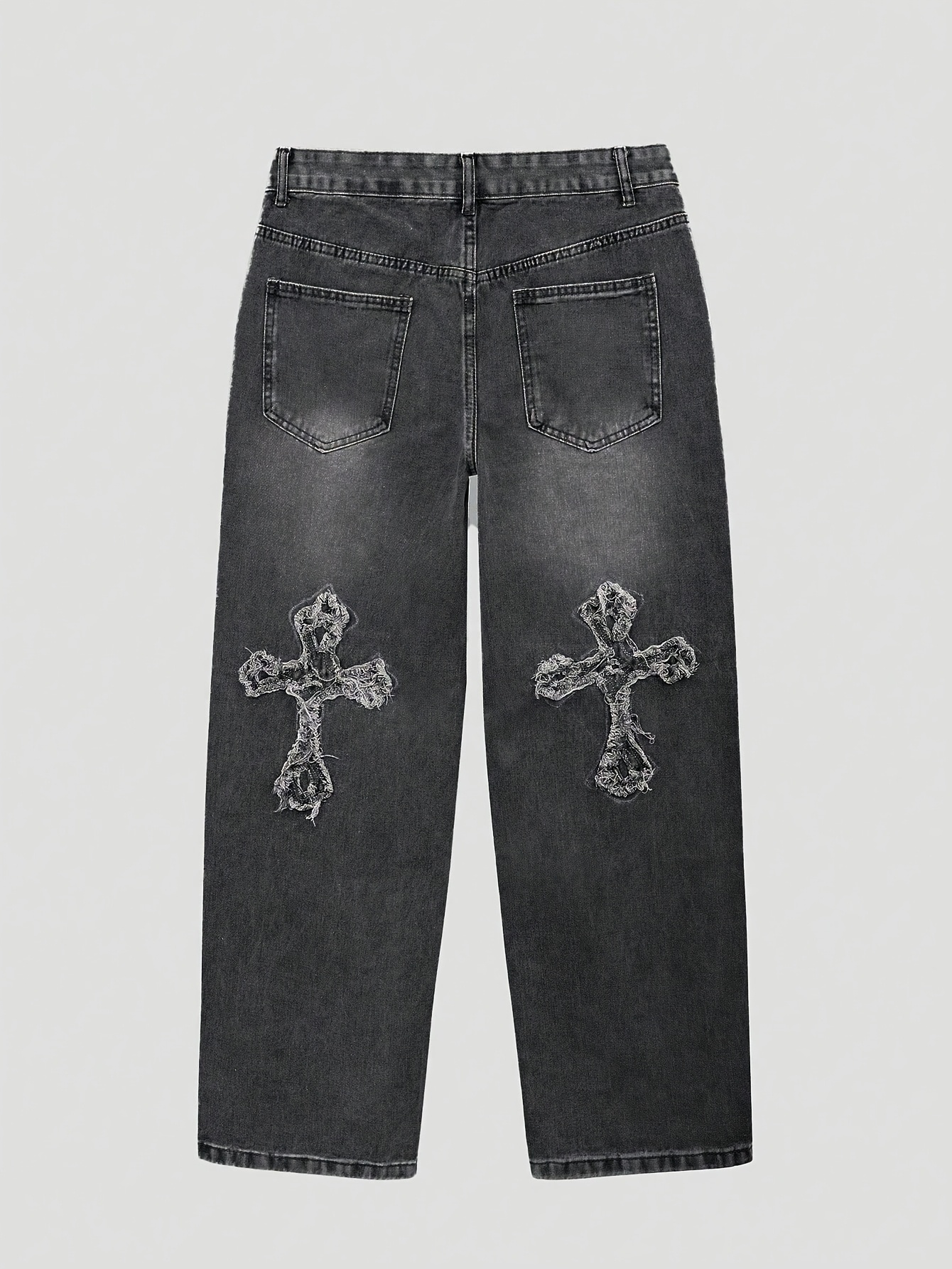 y2k casual commuting versatile cross patch detail mens jeans 