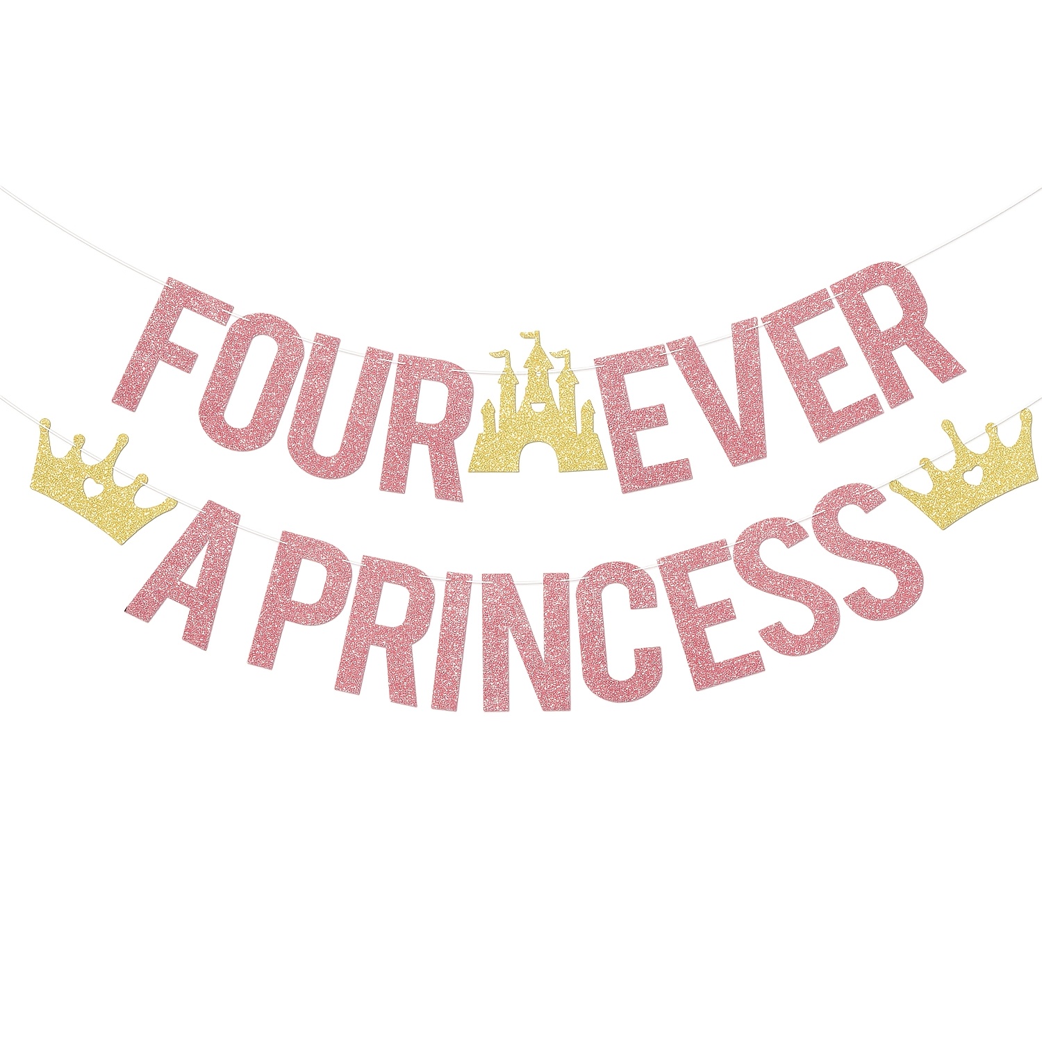 TEMU Bannière " A Princess" sur le thème de , décorations de fête d'anniversaire pour 4 ans, décorations de fête " les 4 ans", paillettes or rose