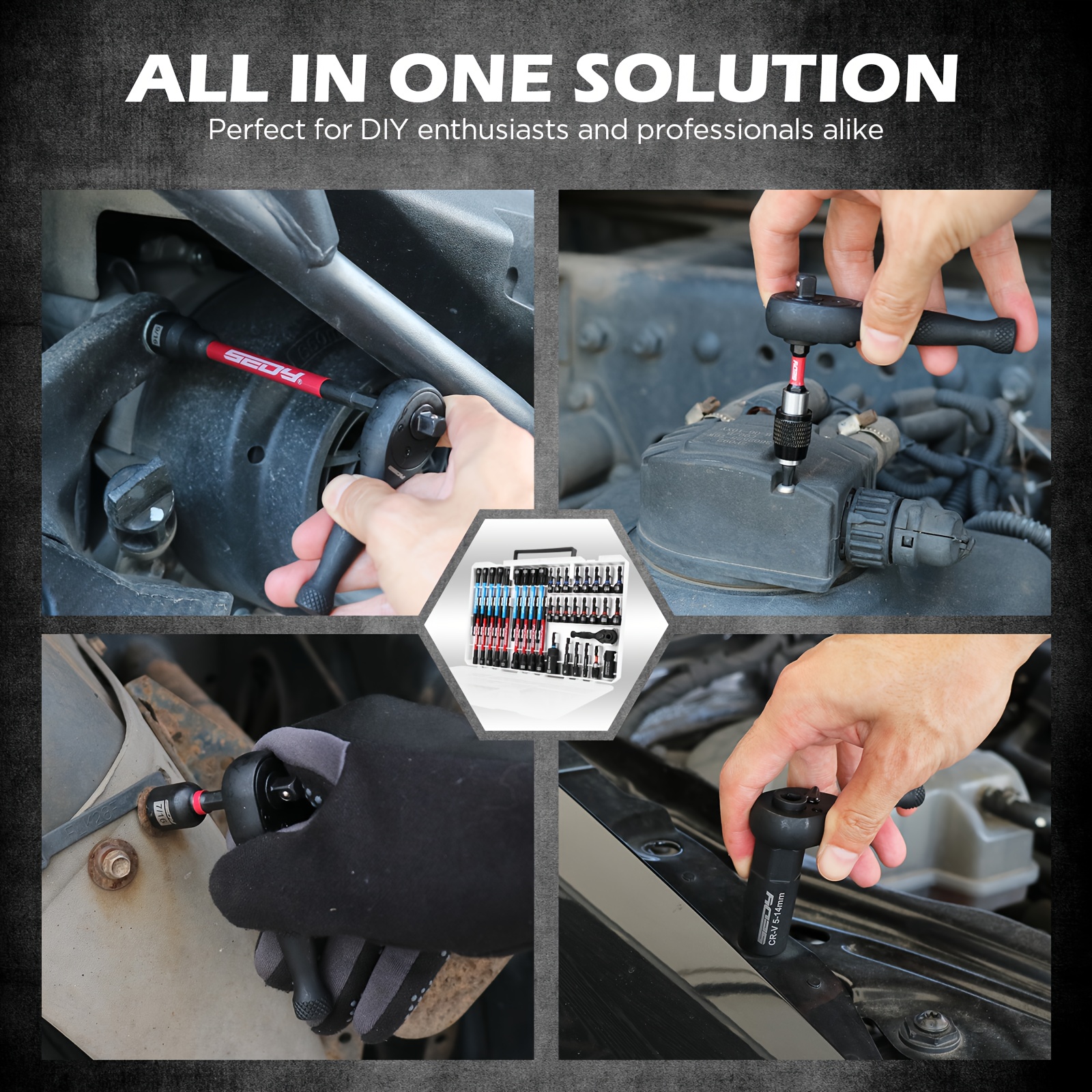 41  magnetic impact nut driver set metric sae with socket adapters bit holder wing nut driver sockets 2in 1 ratchet wrench Product details 6