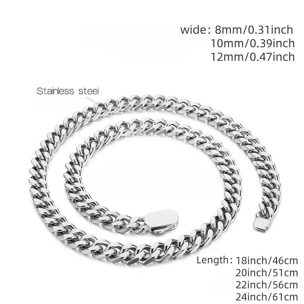 Men's Polished Stainless Steel Cuban Link Chain Necklace
