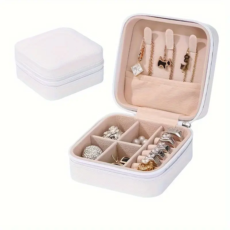 luxury double layer jewelry organizer compact portable with large capacity suede necklace hooks zip closure for earrings watches accessories details 4