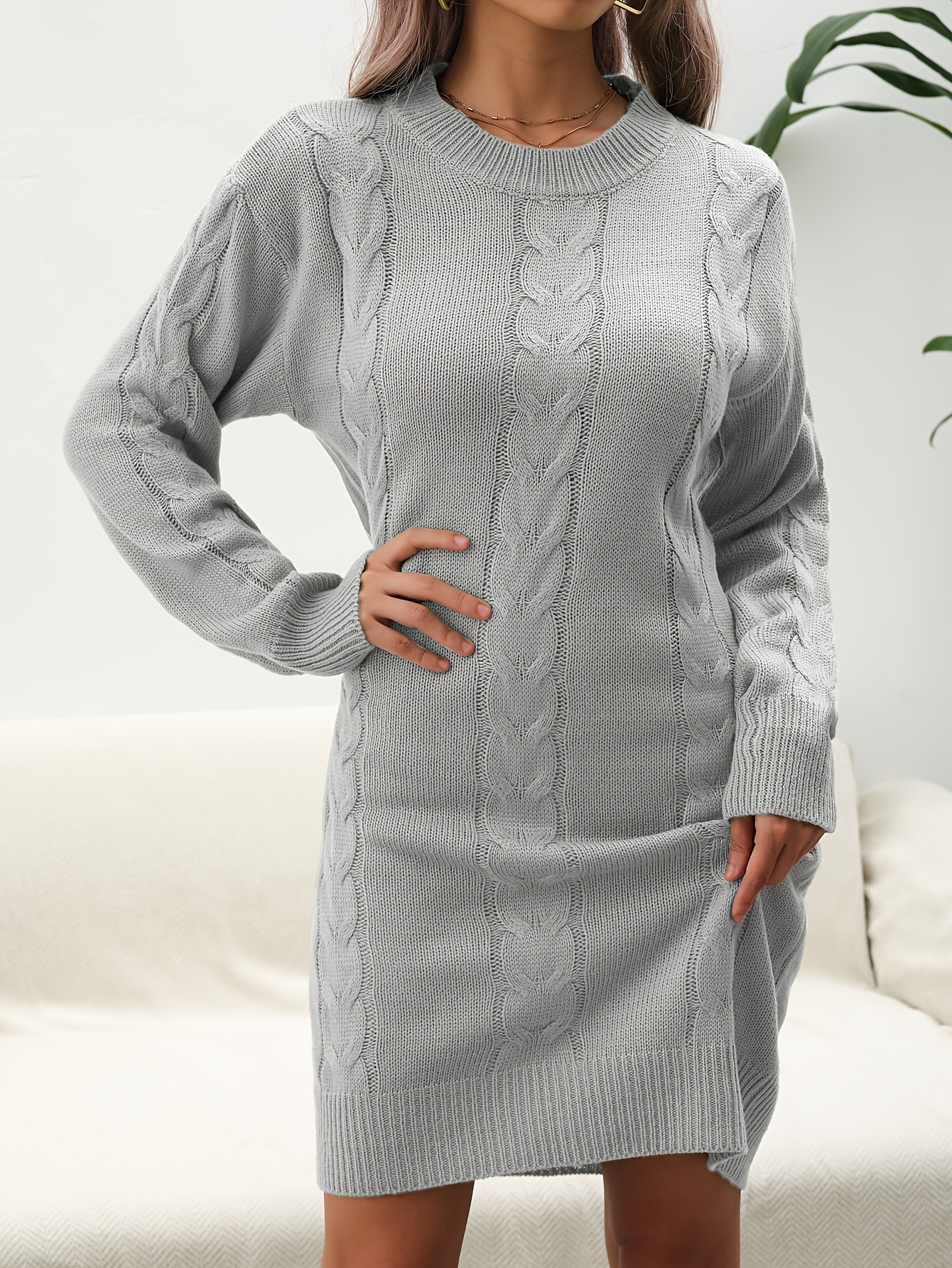 directional twisted shoulder long sleeve sweater dress women - Temu Trkiye