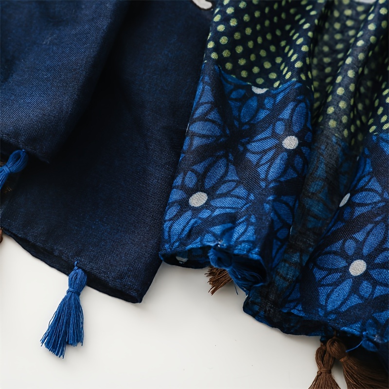 Autumn and Winter Women's Warm Breathable Light and Fresh Comfortable Scarf, Vintage Patchwork Cashew Nut Color Block Print Fringe Scarf, Aesthetic Shawl Chiffon Scarf