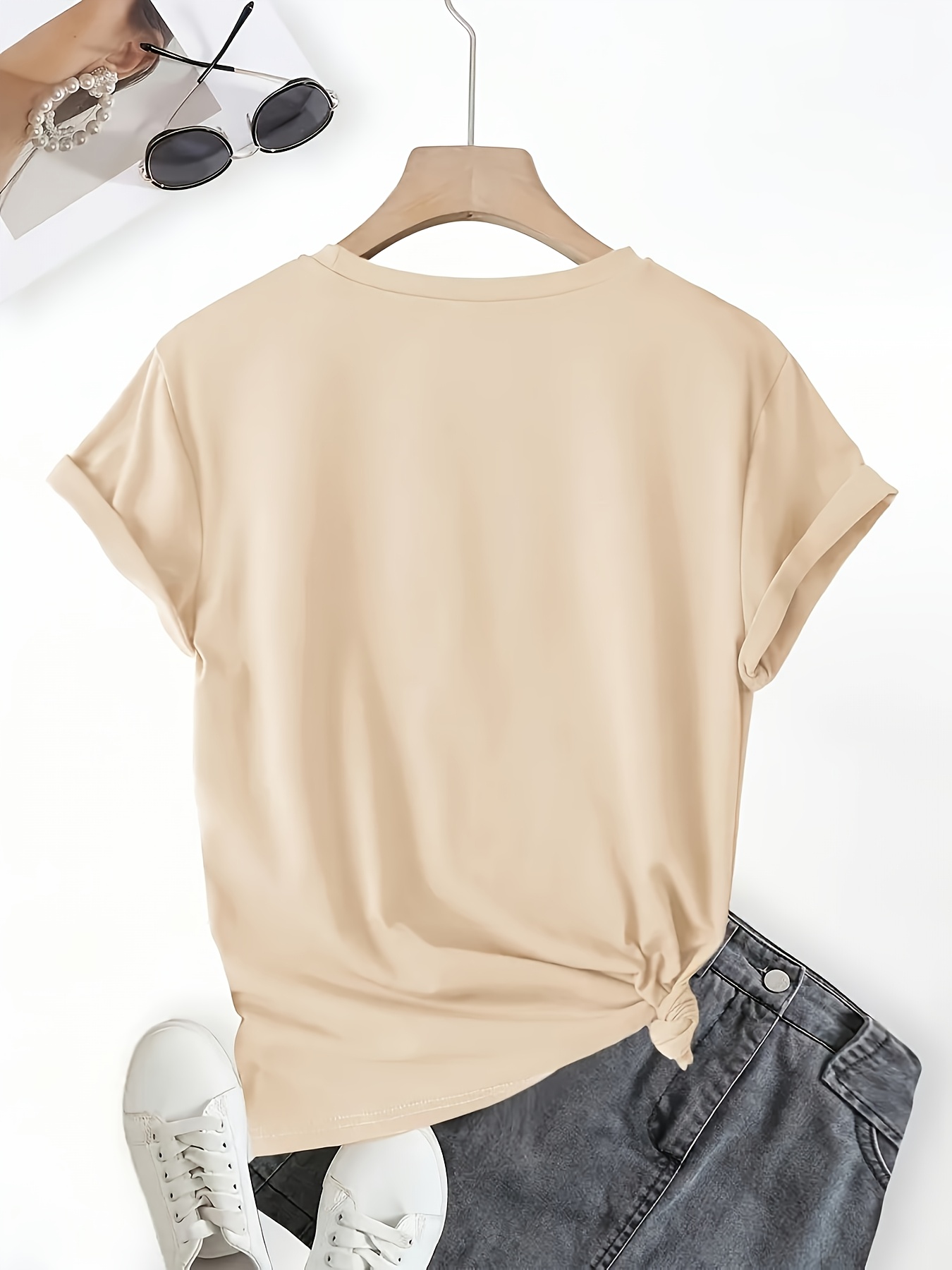 T-shirt Cœurs Femme Col Rond T-shirt pour femme à col rond et manches courtes, décontracté, sportif et tendance, avec imprimé graphique de lettres