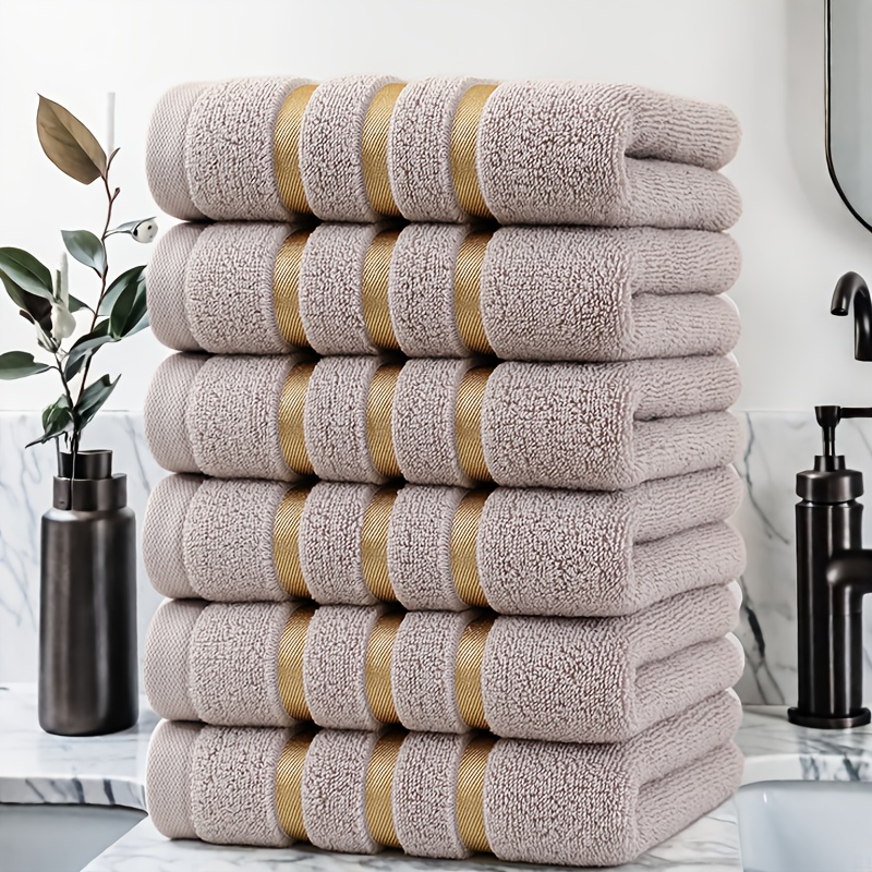 Luxury 6pcs Towel Set, 100% Pure Cotton Hand Towels, 35*75cm, Striped Pattern, Modern Design, No Shedding