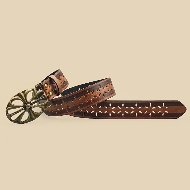 Vintage Floral Embossed Women's Belt, Brown