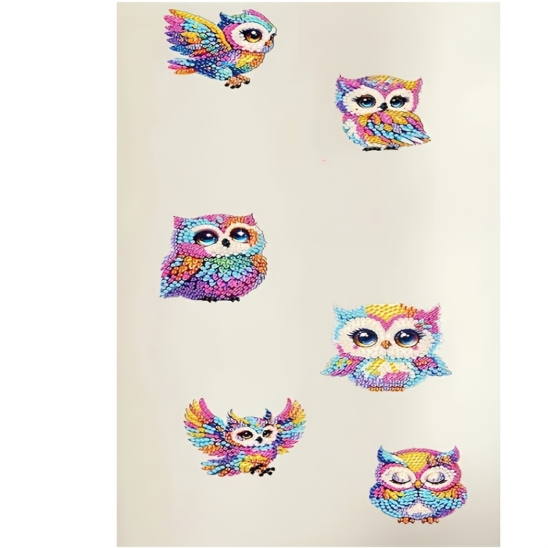 TEMU 6pcs Owl Diamond Painting Fridge Magnets Suitable For Home & Kitchen Decor, Diy Craft Kit With Irregular/round Diamonds, Owl-themed Art For