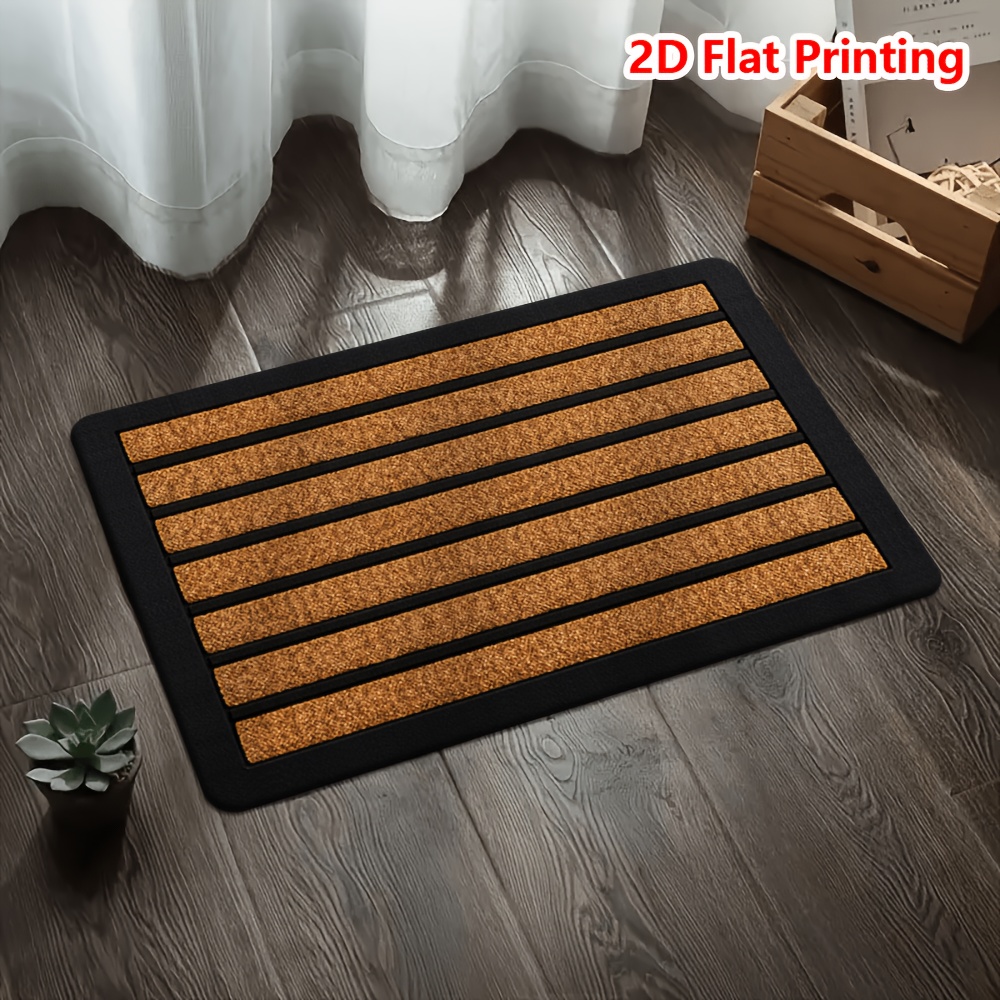 TEMU 1pc Retro Easy Style Door Mat, Rectangular Mat With Striped Cork Pattern, Soft Plush Material, Suitable For Living Room, Bedroom, Kitchen,