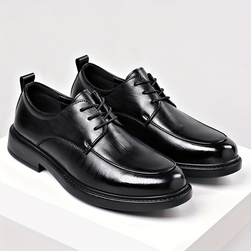 

Men's Solid Derby Shoes With Microfiber Leather Uppers, Wear-resistant Lace-up Dress Shoes For Business Occasions, Men's Office Daily Footwear