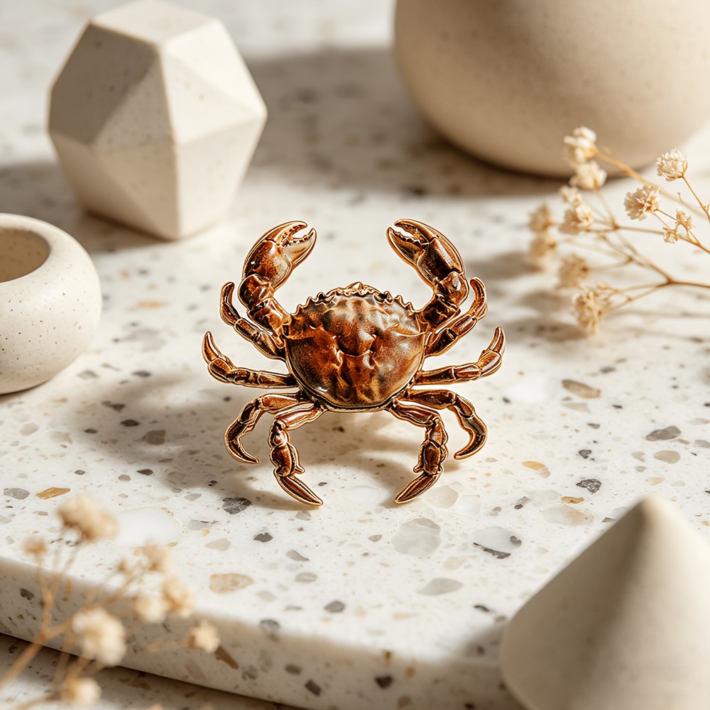 Exquisite Crab Enamel Brooch, Patriotic Football Pin