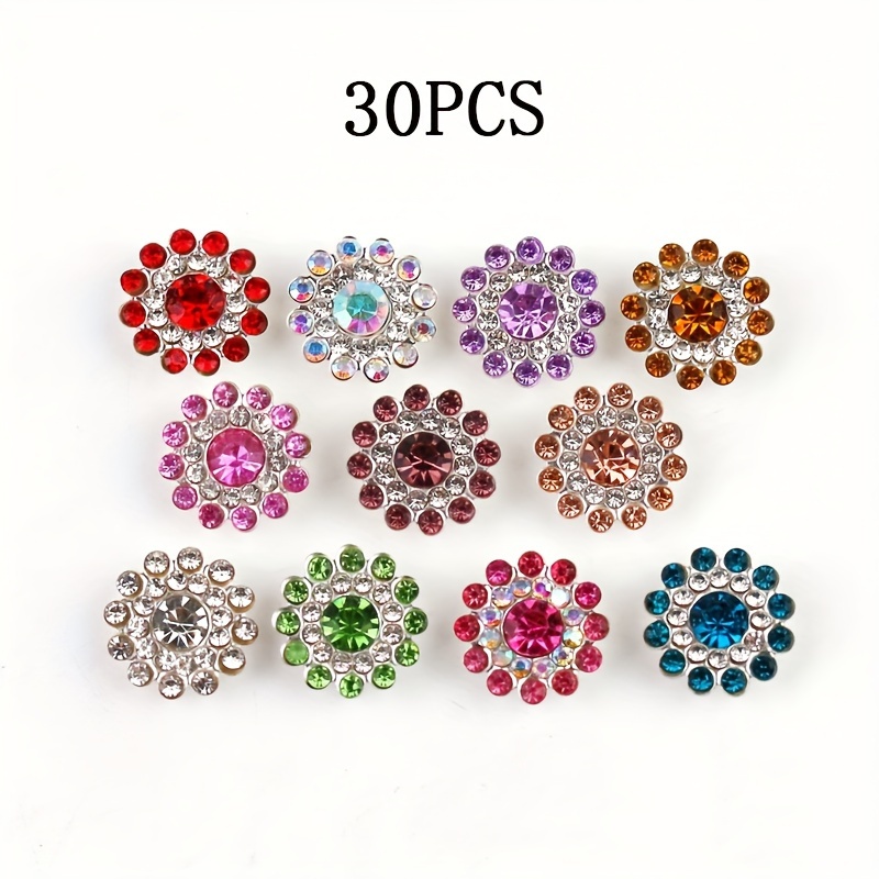 

30pcs Assorted Sunflower Rhinestone Buttons - Crystal Ab & Pearl Glass Diamond With Metal Base For Diy Crafts, Sewing, Clothing, Bag, And Shoe Embellishments