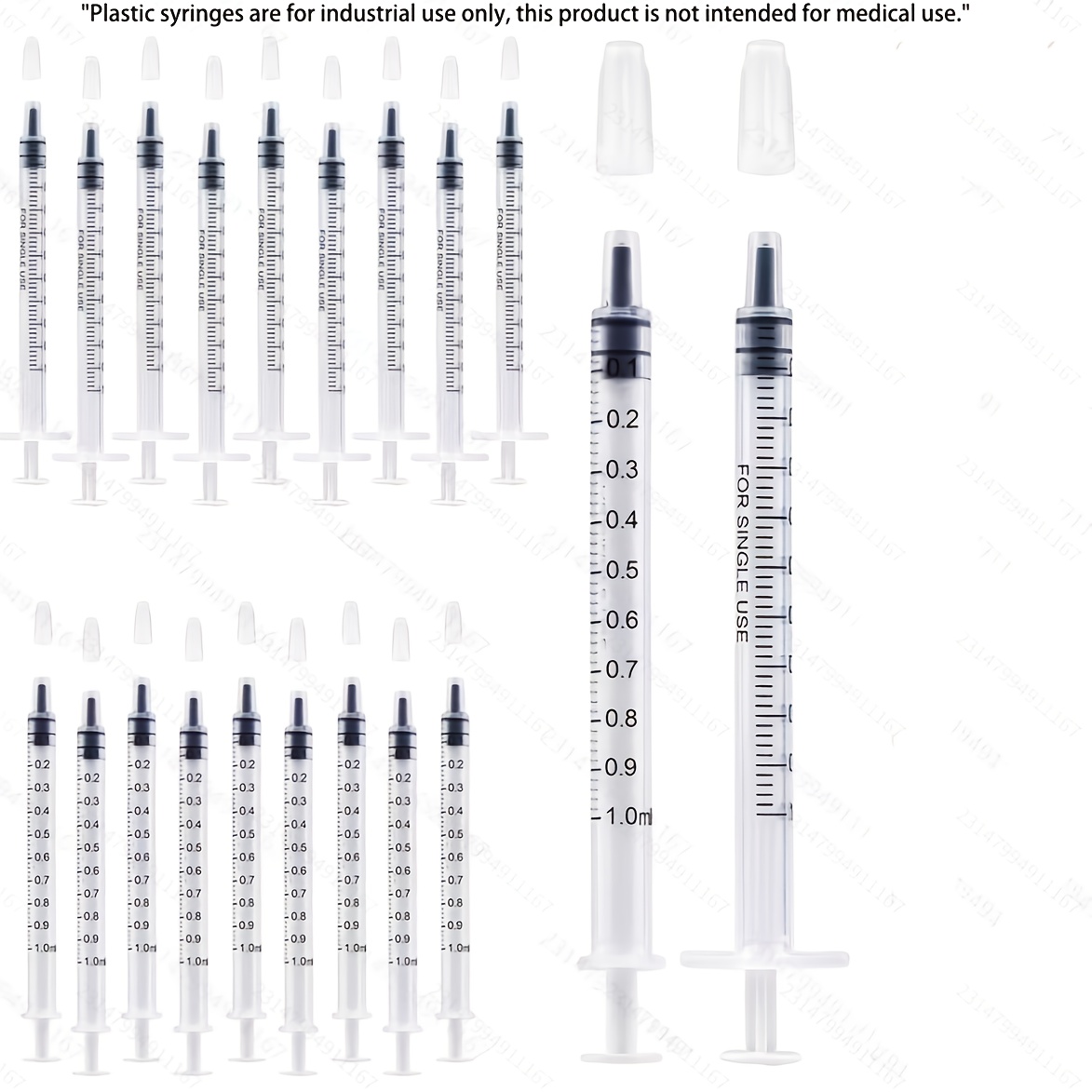 Image of Set Of 20 Plastic Syringes, Each 1ml, Equipped With Caps And Without Needles, Suitable For Liquid Measurement And , Ideal For Scientific , Watering Plants, Feeding Pets, And Applying Glue