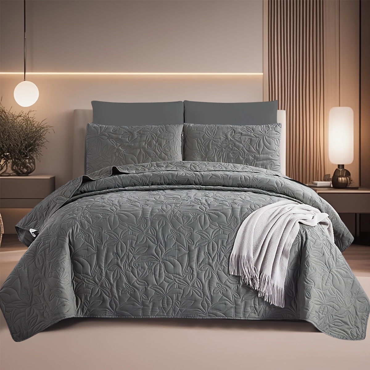 TEMU 3-piece Bedspread Set With Technology Embossed Floral Pattern, Includes 1 Bedspread And 2 Pillowcases, Bedroom Or Dorm Decor