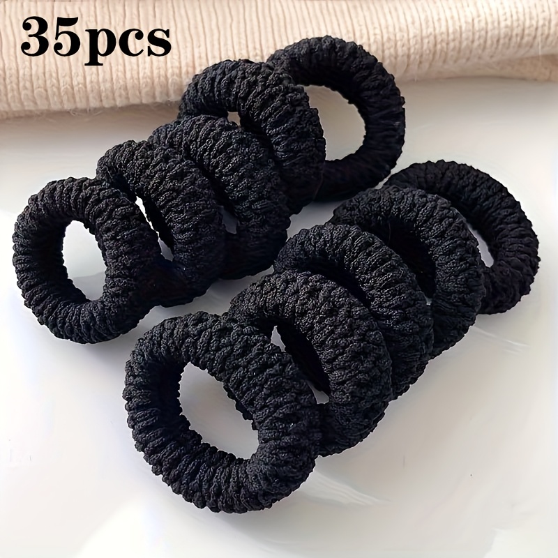 TEMU 25/35pcs Of High-elastic Thick Hair Ties For Ponytails, Towel Loops That Don't Damage Hair, Black Hair Bands.