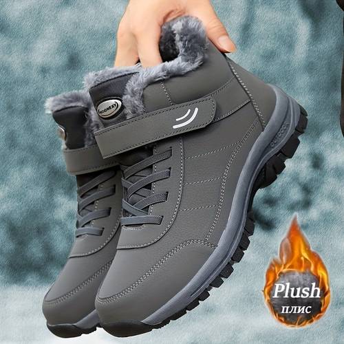 Snow Sneakers, Couple s , Autumn/Winter Unisex Outdoor Sports High-Top Hiking Shoes, Men s Thickened Warm -Lined Slip-Resistant Wear-Resistant Soft-Sole Shoes, Elderly Shoes, Parents Shoes, Plus-Size Ankle Boots Suitable for