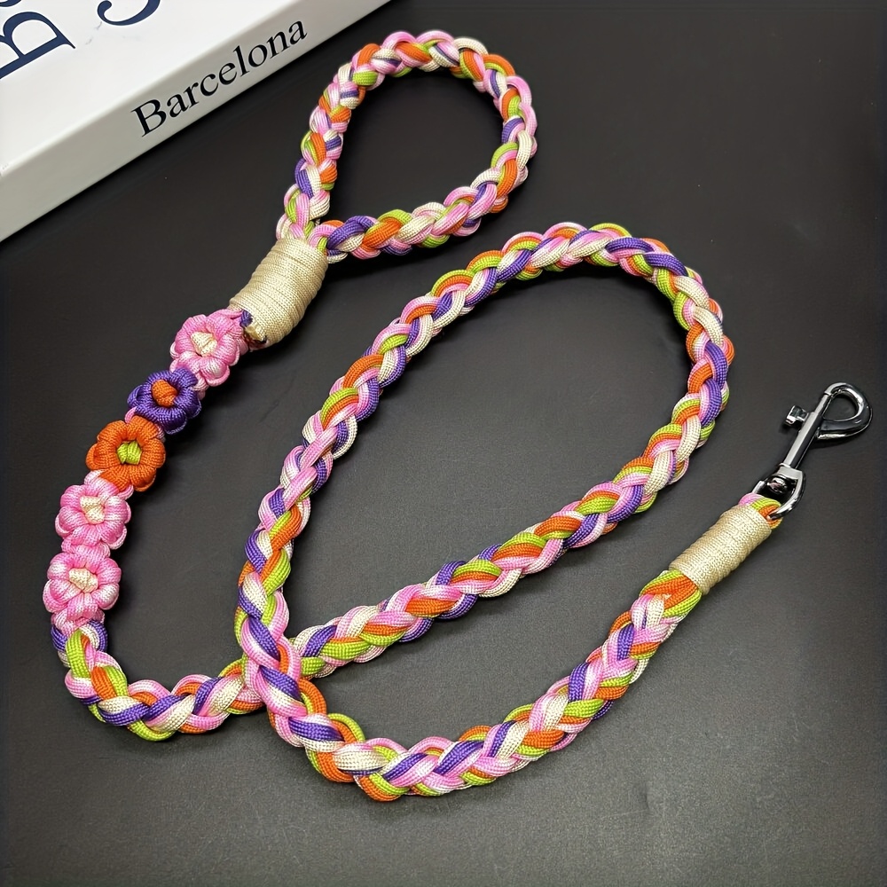 TEMU 12-strand Thickened Hand-woven Floral Dog Leash For Small, Medium & Large Dogs. High-quality, Durable & Fashionable With Comfortable Color