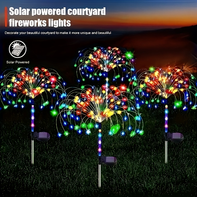 2 packs outdoor solar firework lights decoration for   gardens courtyards parties weddings holidays christmas decor solar ground lights lawn lights halloween decoration lights ambient lighting saving lighting Product details 5